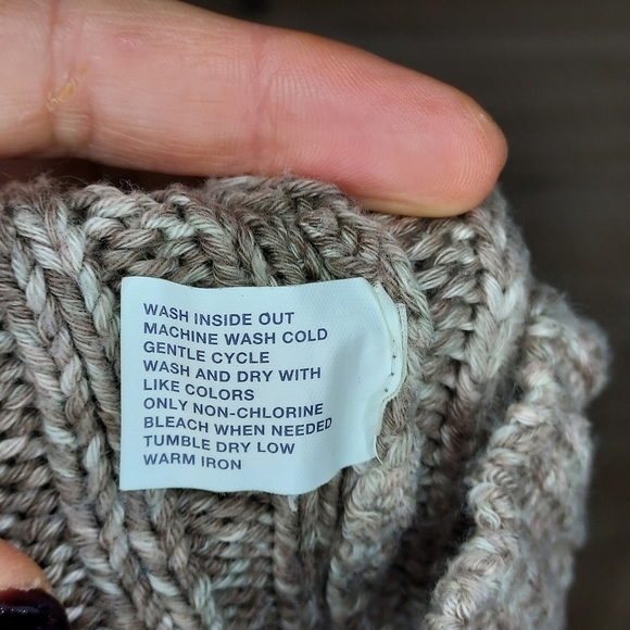 GAP cardigan sweater collared cable knit button front marled brown khaki tan M - Picture 6 of 8